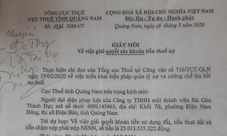 quang nam bai 6 cong ty sai gon thanh dat bi doi no 25 ty dong tien su dung dat