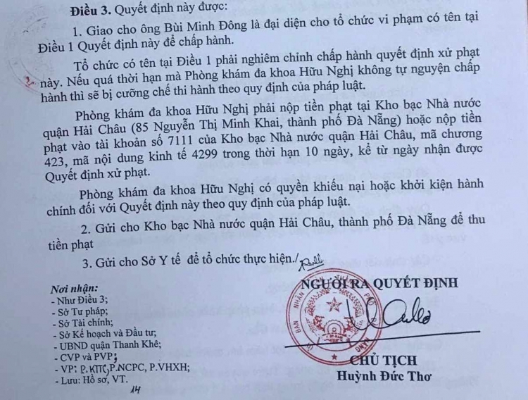 phong kham huu nghi bi xu phat hon 140 trieu dong vi de nhan vien khong deo bang ten