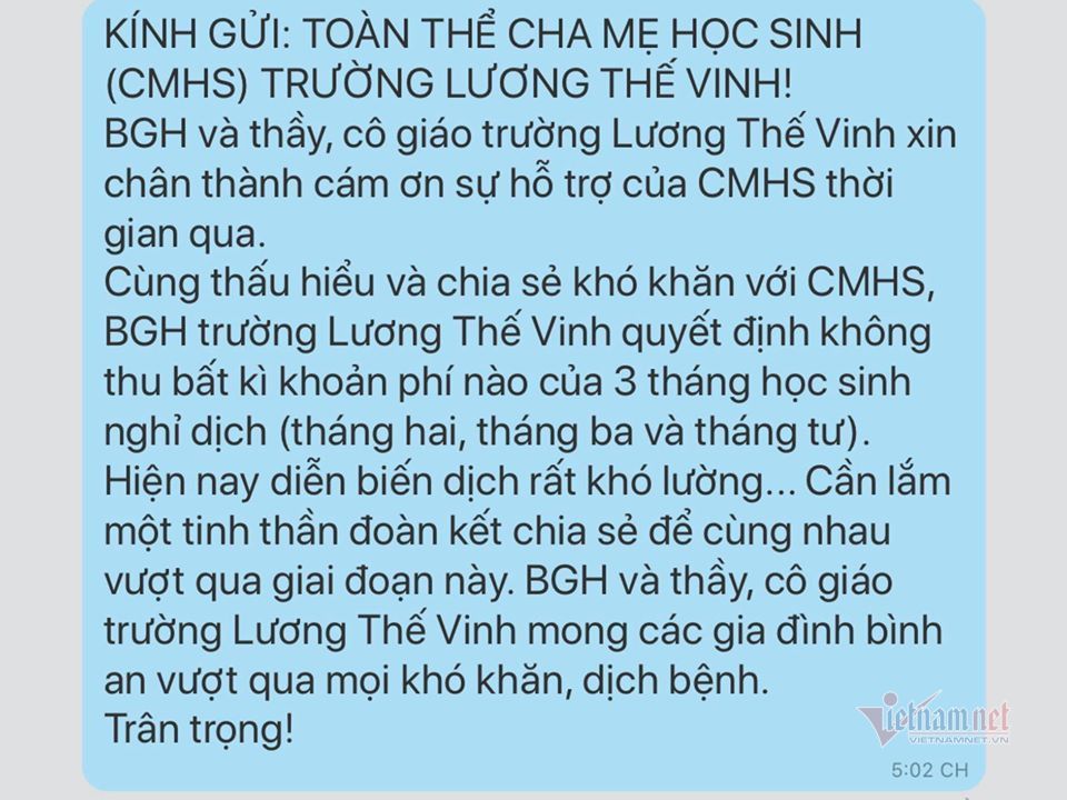 Trường không thu học phí 3 tháng, vay ngân hàng trả lương cho giáo viên