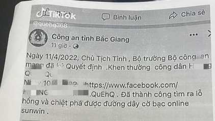 Bắc Giang:"Ngáo" like, chủ tài khoản Tik Tok giả mạo tin trên Fanpage Công an tỉnh