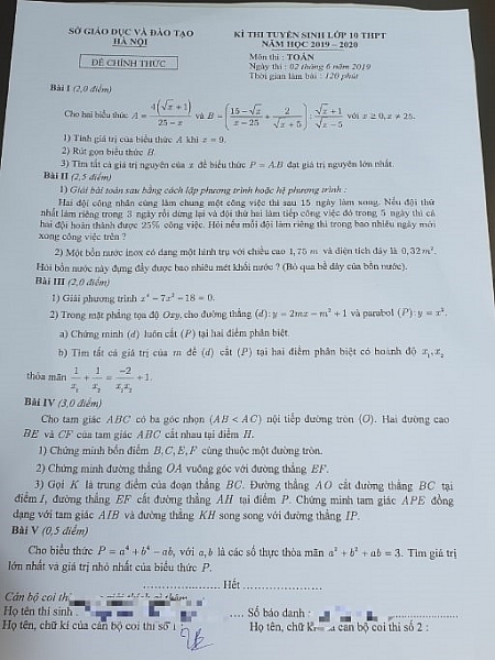 de thi mon toan vao lop 10 ha noi thi sinh nhan mat vi kho va dai