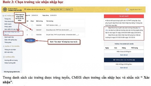 so giao duc ha noi huong dan chi tiet cach xac nhan nhap hoc vao lop 10