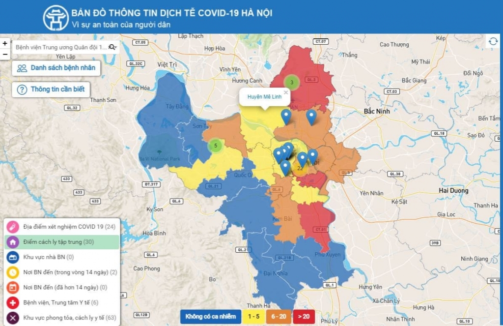Bản đồ thông tin dịch tễ COVID-19 Hà Nội được truy cập trực tiếp tại địa chỉ https: https://covidmaps.hanoi.gov.vn/