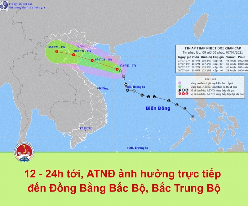 12-24h tới, áp thấp nhiệt đới gây mưa cực lớn ở Bắc Bộ, Bắc Trung Bộ