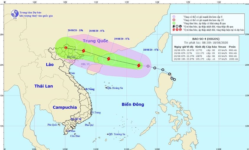 Áp thấp nhiệt đới đã mạnh lên thành bão số 4, hướng về Quảng Đông, Trung Quốc