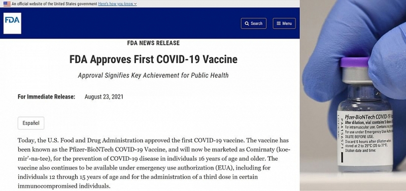 Vaccine Covid-19 đầu tiên được phê chuẩn đầy đủ