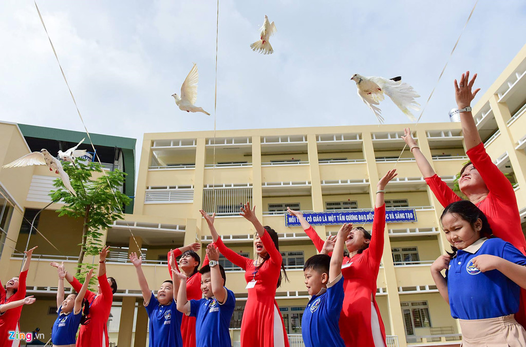 tha chim bo cau thay bong bay trong le khai giang som o sai gon