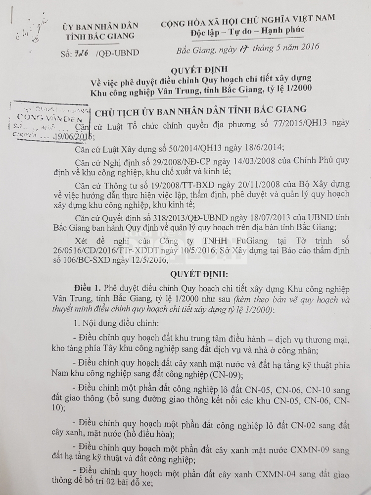 cat 167000m2 dat kcn lam nha o xa hoi tai bac giang bai 10 cong ty fugiang la nha thau duy nhat