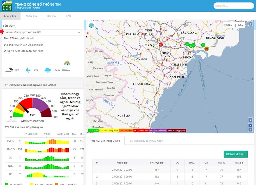 huong dan xem chi so chat luong khong khi o viet nam