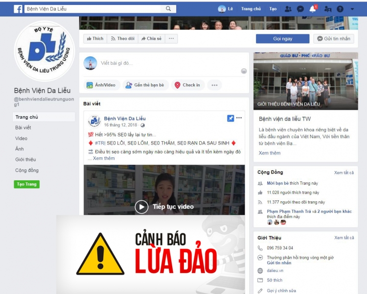 Bệnh viện Da liễu Trung ương cảnh báo 5 fanpage giả mạo