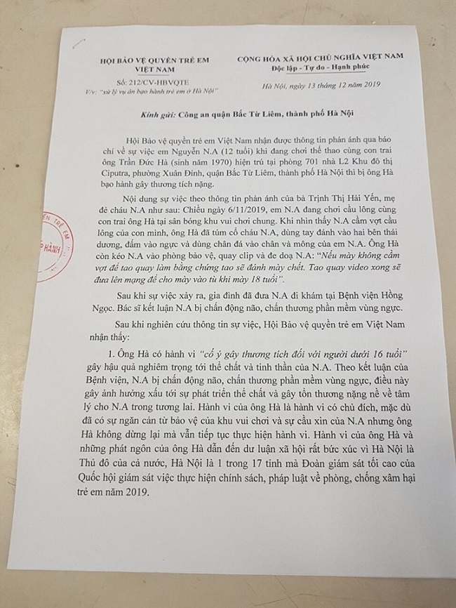 vu be 12 tuoi bi danh o ciputra hoi bao ve quyen tre em de nghi khoi to