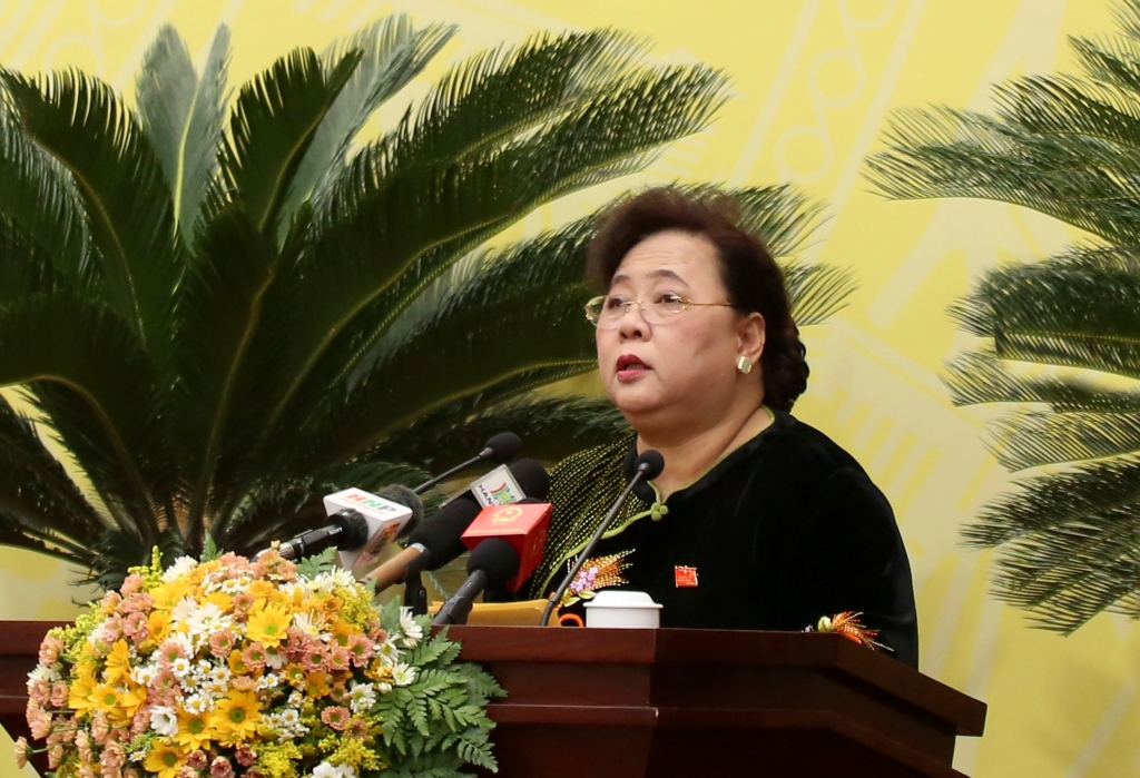 Chủ tịch HĐND TP Nguyễn Thị Bích Ngọc phát biểu mở đầu phiên chất vấn