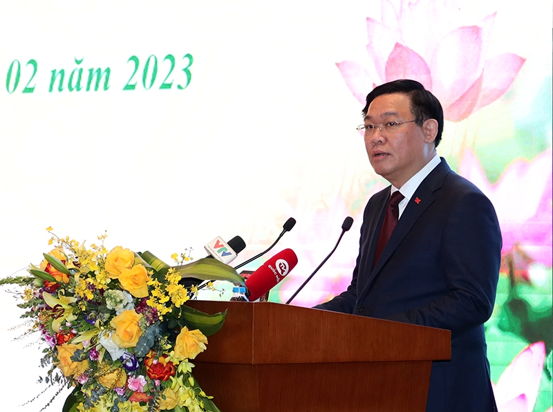 Chủ tịch Quốc hội Vương Đình Huệ phát biểu tại Lễ kỷ niệm 68 năm Ngày thầy thuốc Việt Nam 27/2/2023.