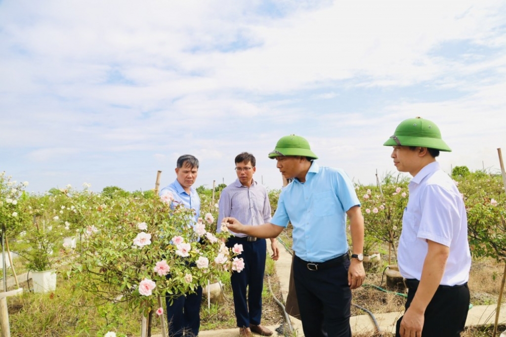 Bí thư Huyện ủy Mê Linh Nguyễn Thanh Liêm thăm và động viên nhà vườn Ánh Huyền - cơ sở có nhiều sáng tạo trong phát triển du lịch trải nghiệm
