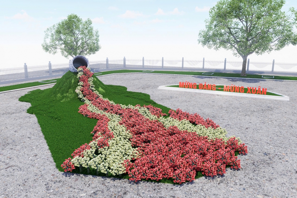 Tiểu cảnh suối hoa tạo điểm nhấn, hứa hẹn thu hút khách tham quan, chiêm ngưỡng.