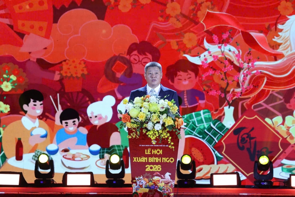 Phó Chủ tịch UBND thành phố Hà Nội Nguyễn Mạnh Quyền phát biểu tại lễ khai mạc.