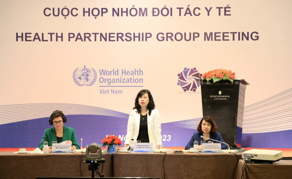 Lãnh đạo Bộ Y tế và Trưởng đại diện Tổ chức y tế thế giới tại Việt Nam đồng chủ trì cuộc họp.