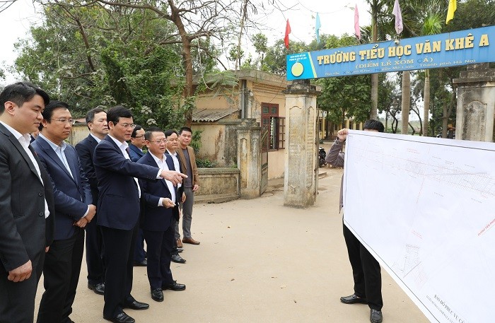 khảo sát tiến độ thực hiện Dự án đầu tư xây dựng đường Vành đai 4 - Vùng Thủ đô Hà Nội tại huyện Mê Linh.