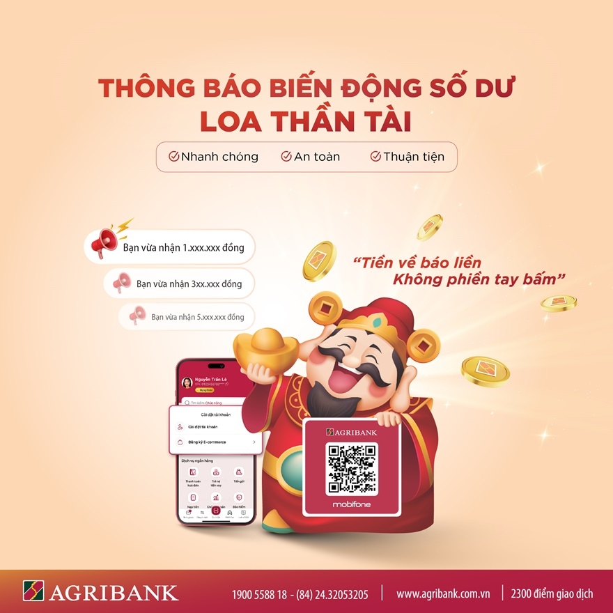 Agribank và Mobifone triển khai dịch vụ thông báo biến động số dư qua “Loa thần tài”