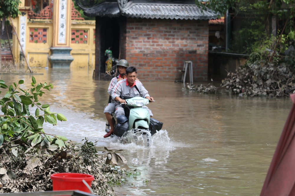 Nước lũ rút dần, người dân Thường Tín dọn dẹp, ổn định cuộc sống