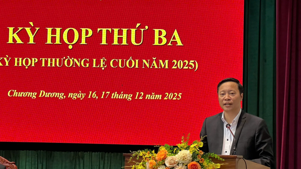 Phó Chủ tịch UBND xã Chương Dương Nguyễn Trọng Đô phát biểu tại kỳ họp Phó Chủ tịch UBND xã Chương Dương Nguyễn Trọng Đô phát biểu tại kỳ họp