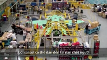 Dây chuyền lắp thân tiêm kích F-35 bằng máy chiếu của Mỹ
