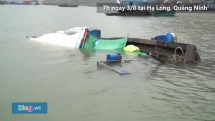 Tàu cá của ngư dân chìm trên Vịnh Hạ Long sau bão