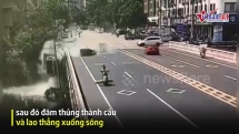 Tránh xe ba gác qua đường, xe tải lao thẳng xuống sông